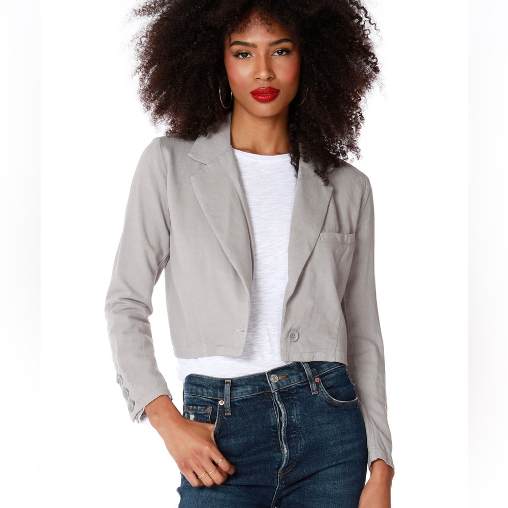 NWT BOBI linen pull on pants and cropped jacket coord set in gray lead Small - Picture 9 of 13